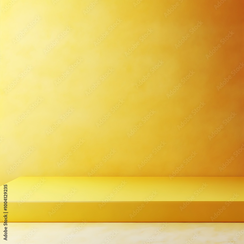3D background studio room for product presentation. Yellow wall and floor with a podium. Tabletop with sunlight from the window. Illustration template with countertop in the kitchen. 3D background studio room for product presentation. Yellow wall and floor with a podium. Tabletop with sunlight from the window. Illustration template with countertop in the kitchen.