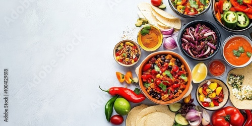 Wallpaper Mural Vibrant spread of fresh ingredients for a delicious meal, featuring colorful bowls of salsa, herbs, and vegetables. Torontodigital.ca