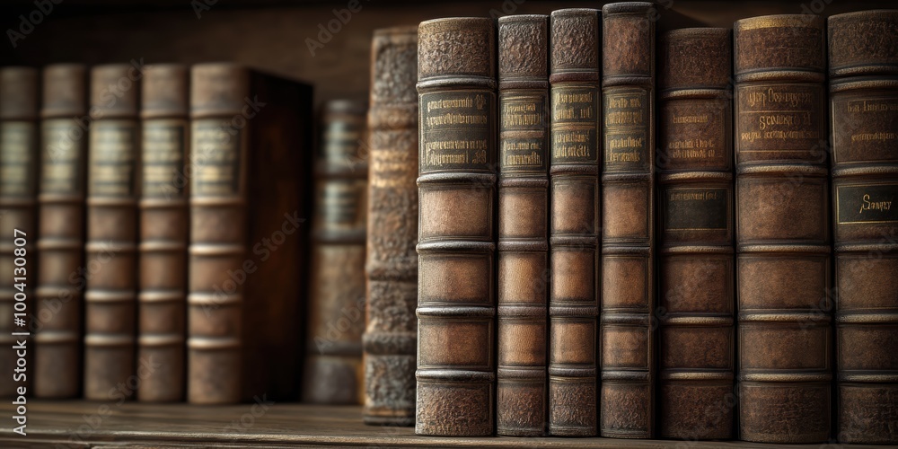 A close-up of a row of antique books on a wooden shelf, showcasing vintage leather covers and intricate details that evoke nostalgia. A close-up of a row of antique books on a wooden shelf, showcasing vintage leather covers and intricate details that evoke nostalgia.