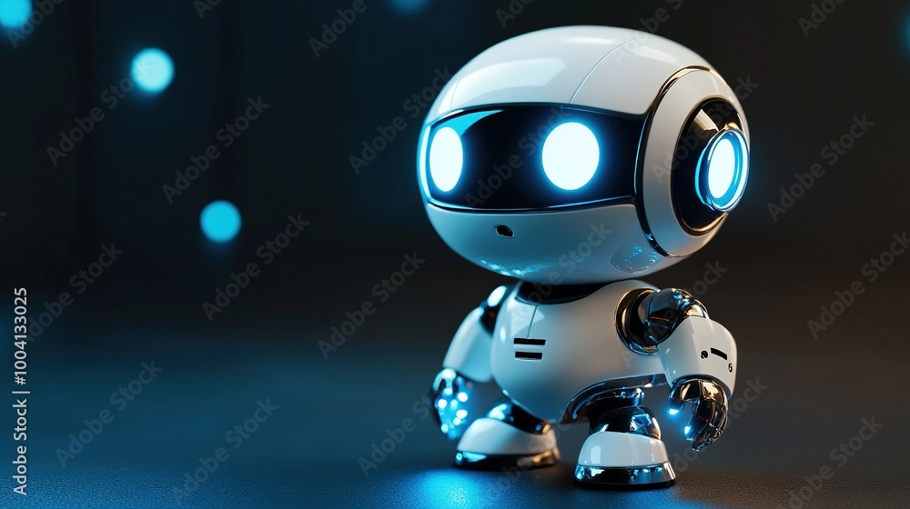 Futuristic Robot with Glowing Eyes in a Dark Setting Futuristic Robot with Glowing Eyes in a Dark Setting