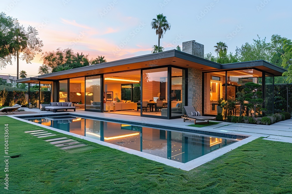 Fototapeta premium A large house with a pool and a patio