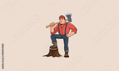 Strong lumberjack posing confidently with an axe.