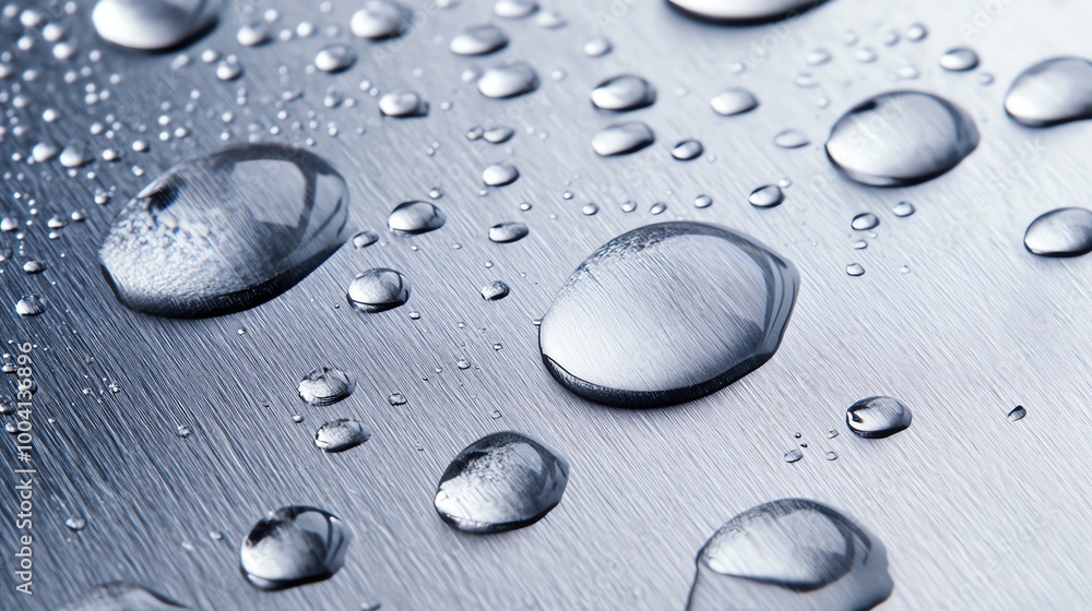 Water droplets on a brushed metal surface. Water droplets on a brushed metal surface.