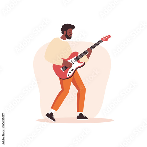A black man plays guitar Illustration