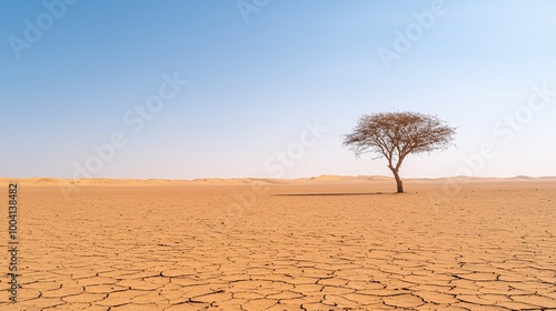 Desertification Devastation - A Once-Fertile Landscape Transformed into Barren Wasteland Highlighting Species Loss and Human Encroachments Impact on Ecosystems photo