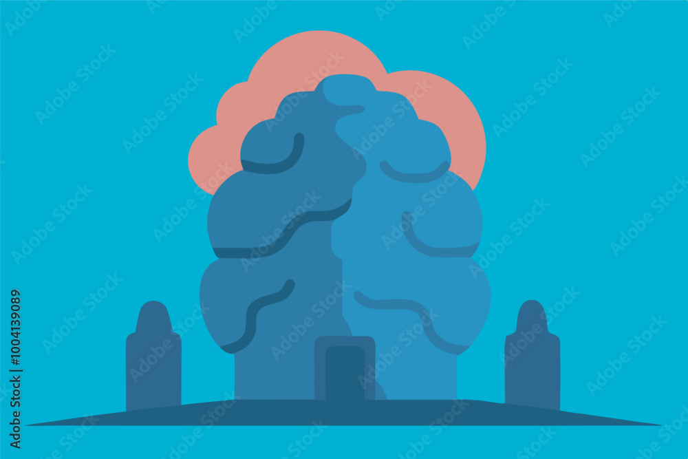 A surreal digital illustration shows a unique structure on pillars resembling legs. Swirling blue and pink hues give it an ethereal feel, with a pink moon above adding to the dreamlike scene. A surreal digital illustration shows a unique structure on pillars resembling legs. Swirling blue and pink hues give it an ethereal feel, with a pink moon above adding to the dreamlike scene.