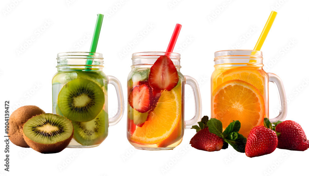 set of Vibrant Detox Water with Kiwi, Orange, and Strawberries set of Vibrant Detox Water with Kiwi, Orange, and Strawberries