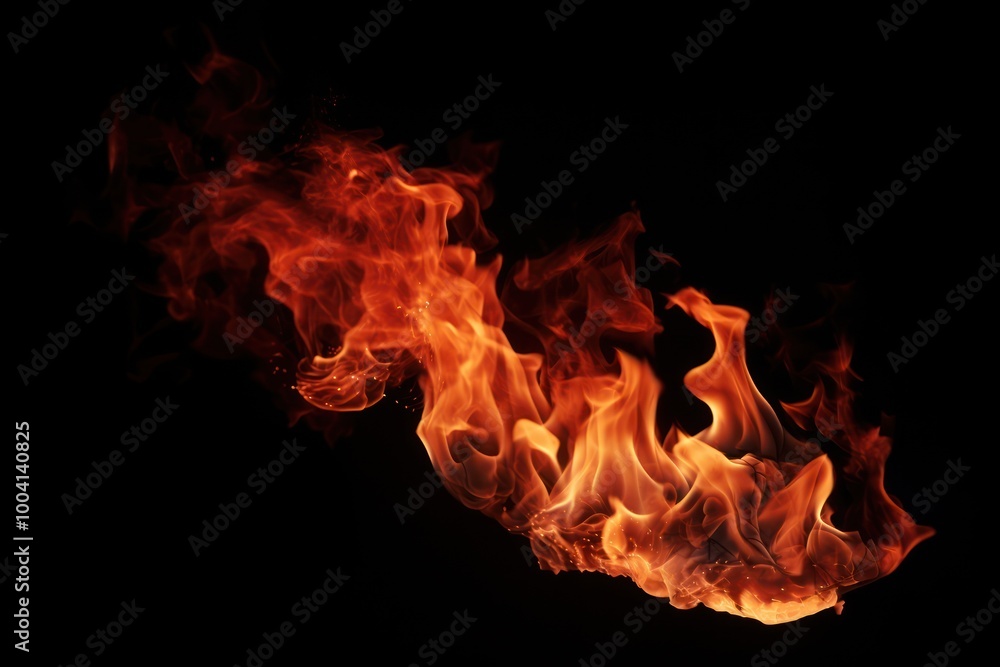 Fototapeta premium Fire flames bonfire black background fireplace.