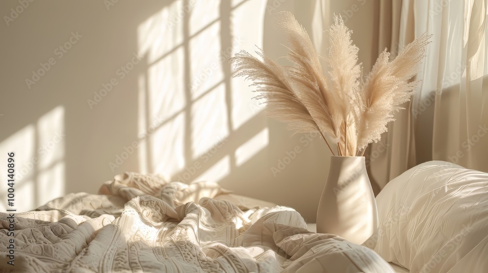 A soft, feathery pampas grass plume gently swaying A soft, feathery pampas grass plume gently swaying