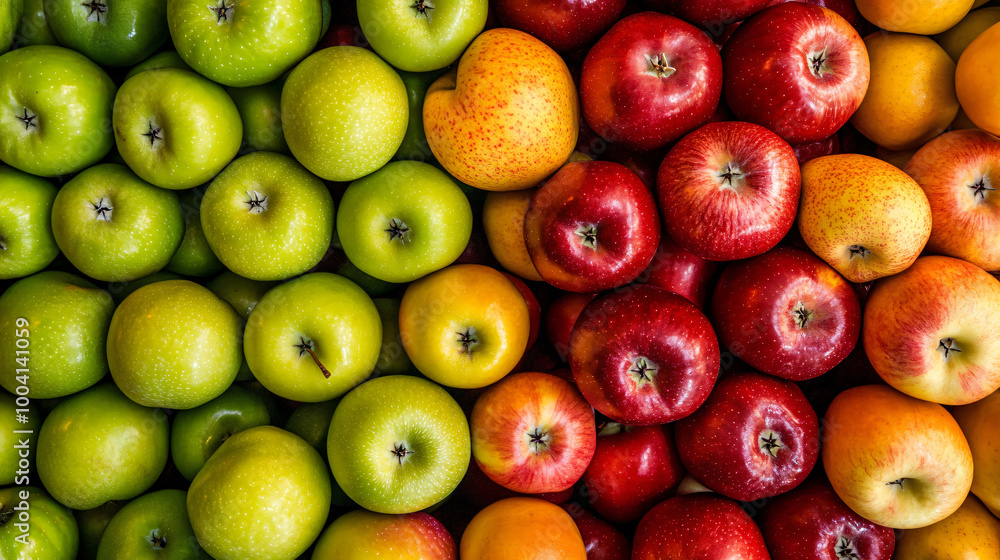 A vibrant display of fresh apples, from red to green, creating a colorful fruit selection. A vibrant display of fresh apples, from red to green, creating a colorful fruit selection.