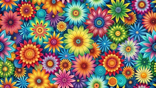 Whimsical Distorted Flowers Riot of Colors Asymmetrical Shapes Seamless Pattern