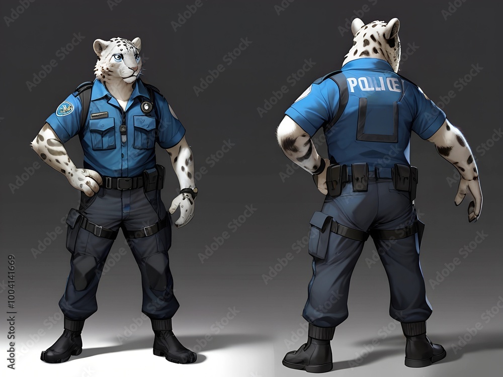 animals snow leopard dressed as a police rescuer uniform AI generated animals snow leopard dressed as a police rescuer uniform AI generated