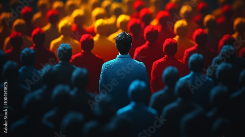 A man stands out in a crowd of people