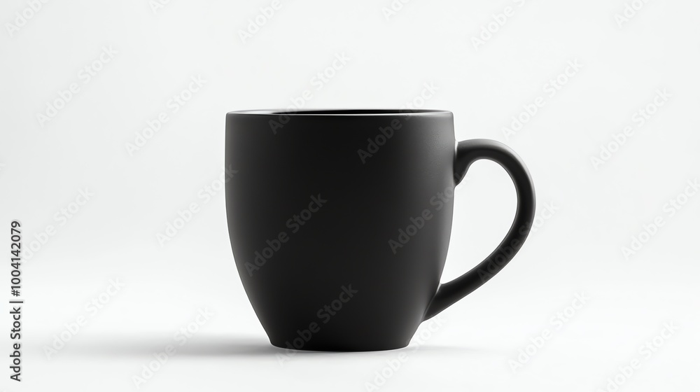 A black coffee mug on a white background. A black coffee mug on a white background.