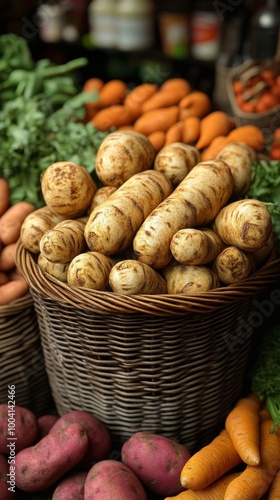 Fresh yautia displayed at market. photo