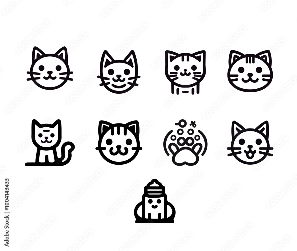 Fototapeta premium set of cats. Sweet little cat icon set with six facial expressions in color pastel tones