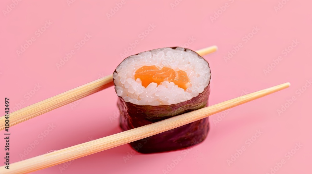 Chopstick holding sushi marinated in soy sauce Chopstick holding sushi marinated in soy sauce