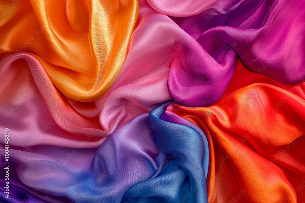 A luxurious silk fabric in vibrant colors, draped in folds with light hitting it at different angles, capturing the softness and sheen of the material. A luxurious silk fabric in vibrant colors, draped in folds with light hitting it at different angles, capturing the softness and sheen of the material.