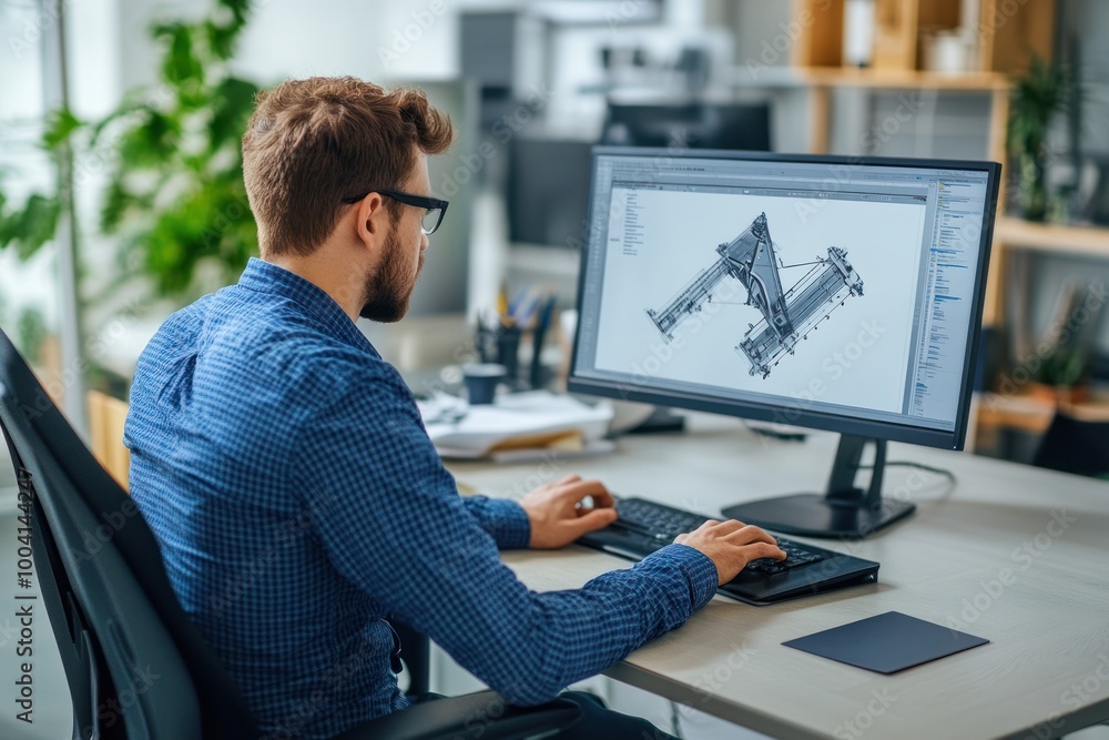 Engineer developing structural design on computer screen. Stock Photo ...