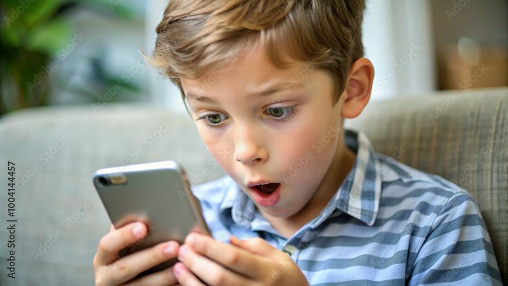 close up boy using smartphone, AI Generated close up boy using smartphone, AI Generated