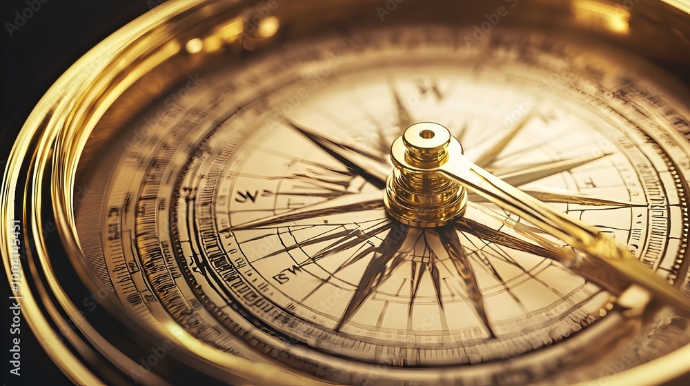 Golden Compass Pointing Towards True North,Symbolizing Direction and Purpose Golden Compass Pointing Towards True North,Symbolizing Direction and Purpose