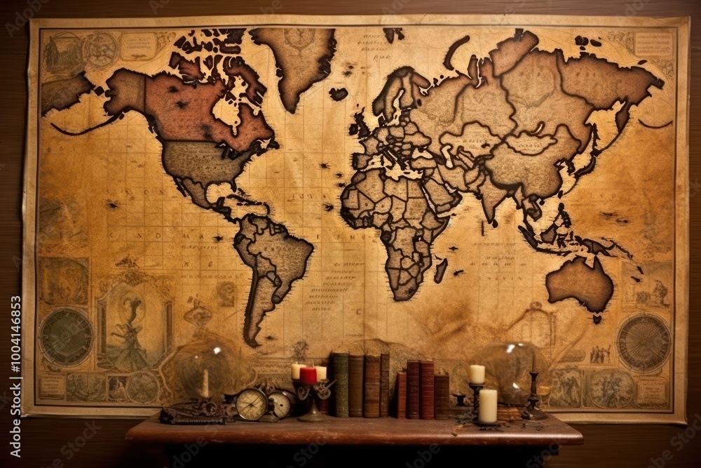 Naklejka premium Vintage map table art architecture.