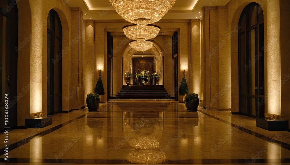 Fototapeta premium Luxurious Elegant Hotel Signboard at Night 3