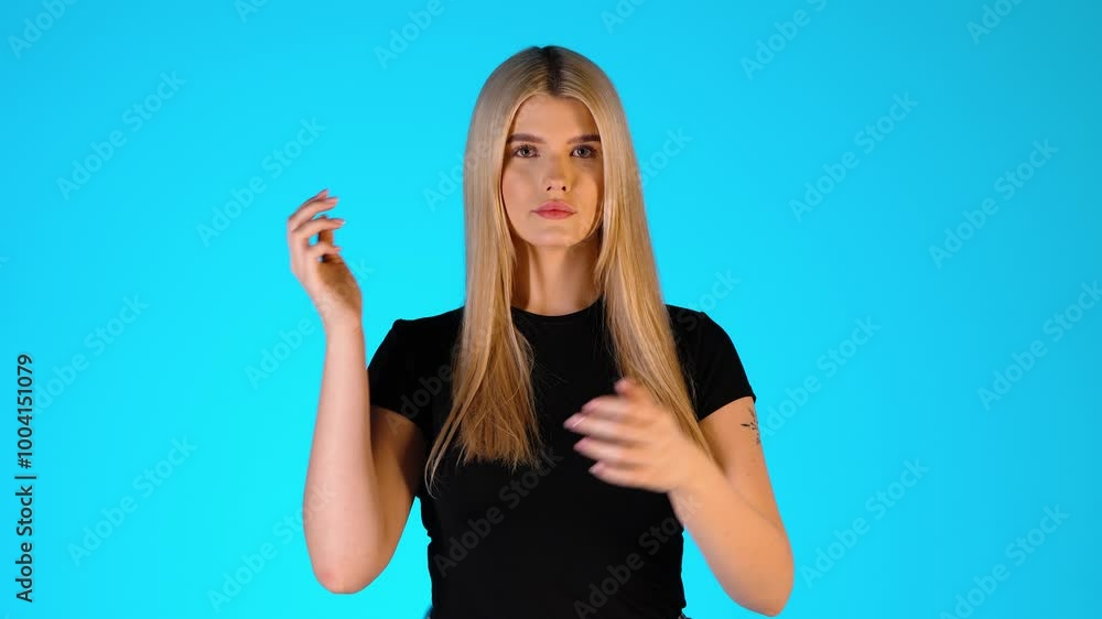 Young Blonde Woman Shrugging Gesture, Thinking and Doubtful, Colorful Studio Portrait Young Blonde Woman Shrugging Gesture, Thinking and Doubtful, Colorful Studio Portrait