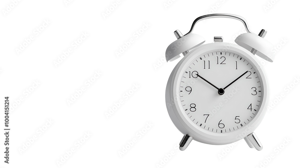 classic white alarm clock with simple design, featuring black hour and minute hands, and clear dial. This timeless piece symbolizes punctuality and organization classic white alarm clock with simple design, featuring black hour and minute hands, and clear dial. This timeless piece symbolizes punctuality and organization
