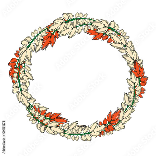 Circle Frame. Wreath White and Orange Flowers.