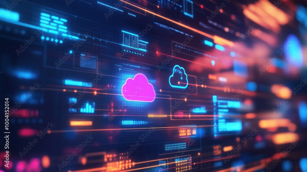 Abstract digital representation of cloud computing and data visualization. Abstract digital representation of cloud computing and data visualization.