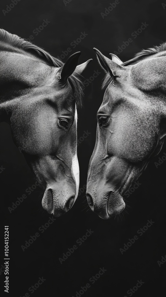 Naklejka premium two horses facing each other on a