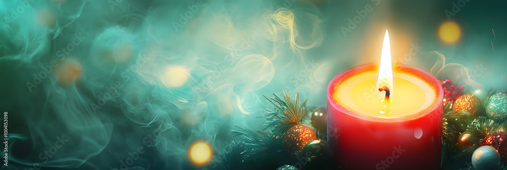 Fototapeta premium Burning Advent Candle - Abstract Christmas Background