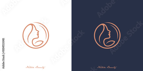 Nature Beauty Logo Design. Woman Face and Leaf Combination with Lineart Outline Style. Spa Logo Icon Symbol Vector Inspiration.
