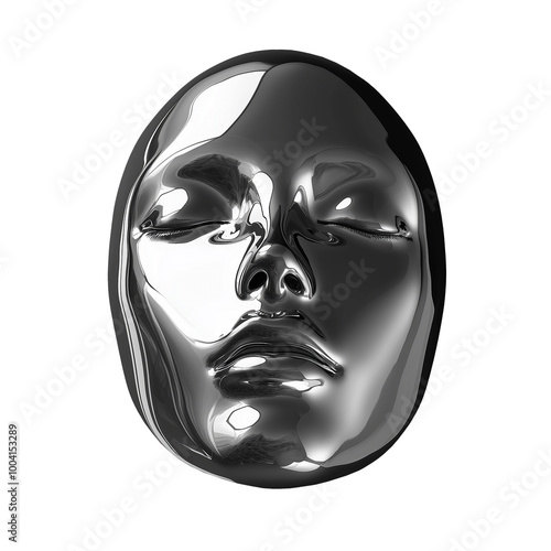 Futuristic glossy chrome metal face mask isolated photo