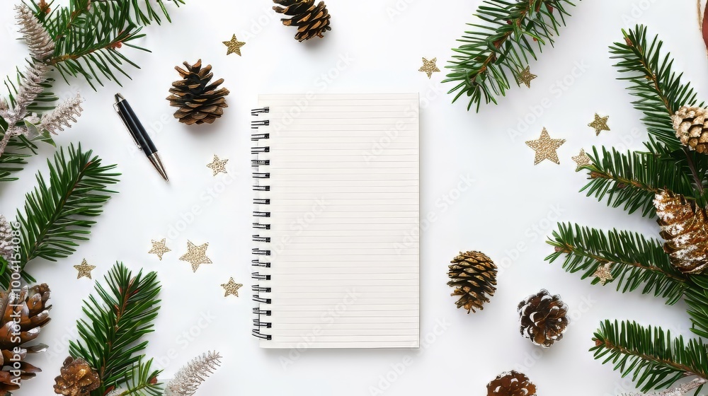 Openned empty book and Christmas tree branch Openned empty book and Christmas tree branch