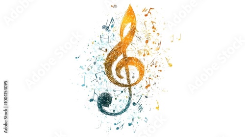 Vibrant Musical Treble Clef with Energetic Notes and Expression