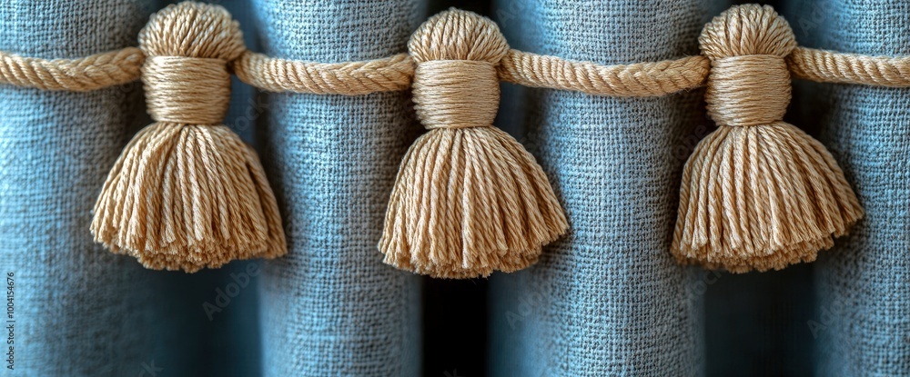 Close-up of Beige Tassels on Gray Fabric Close-up of Beige Tassels on Gray Fabric