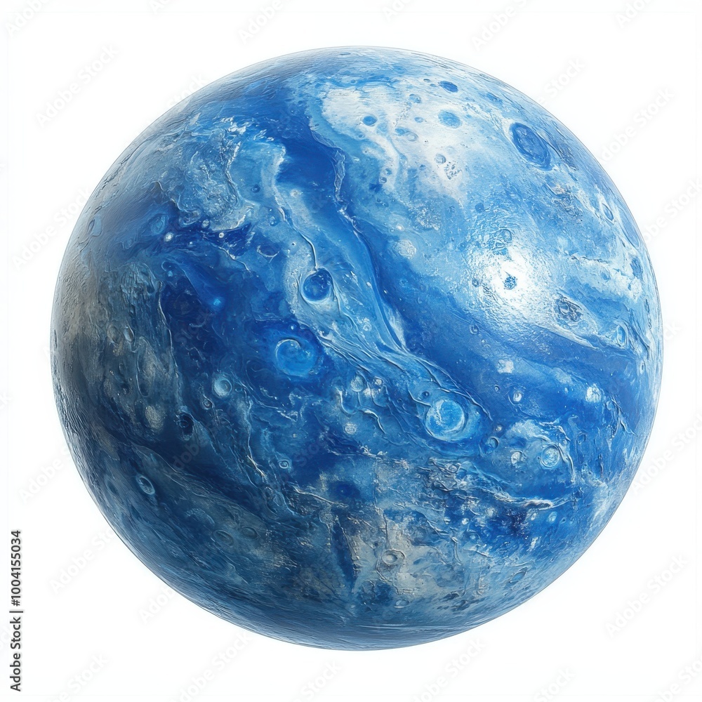 A detailed depiction of a blue planet, showcasing swirling textures and shades, ideal for use in educational materials about astronomy, science fiction artwork, or graphic design projects, A detailed depiction of a blue planet, showcasing swirling textures and shades, ideal for use in educational materials about astronomy, science fiction artwork, or graphic design projects,
