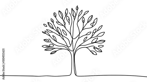 Continuous line drawing of tree. One line drawing background. Vector illustration. Single line tree icon.