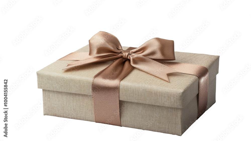 Obraz premium A modern Christmas gift box with a satin ribbon bow is isolated on a white background. cutout PNG file on a transparent background. PNG format