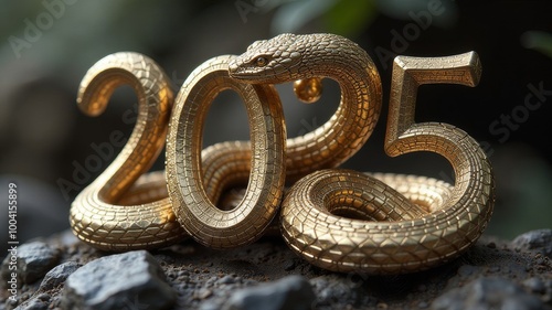 3D numbers 2025 with the New Year symbol snake