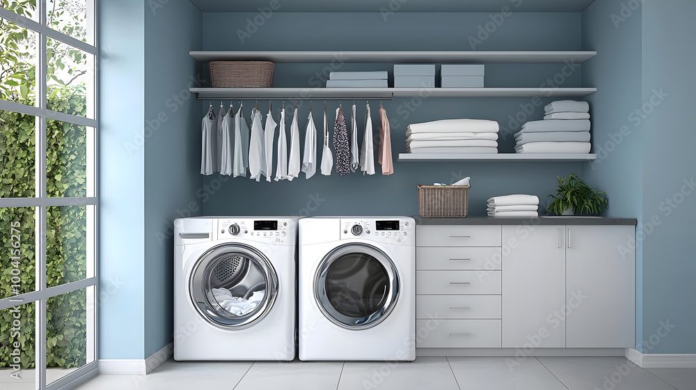 Modern Bright and Spacious Laundry Room with Washing Machine and Dryer Modern Bright and Spacious Laundry Room with Washing Machine and Dryer