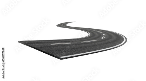 Realistic 3D curved road with sharp turns and perspective depth, isolated on a white background,transparent background. PNG format