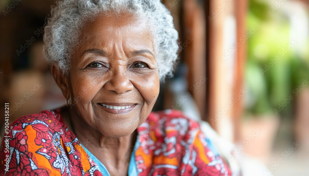Portrait of a happy senior black woman smiling at home Portrait of a happy senior black woman smiling at home