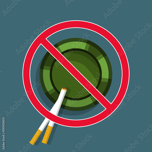 Cigarettes in an ashtray and prohibition sign. Smoking cessation icon, symbol, emblem. Vector illustration