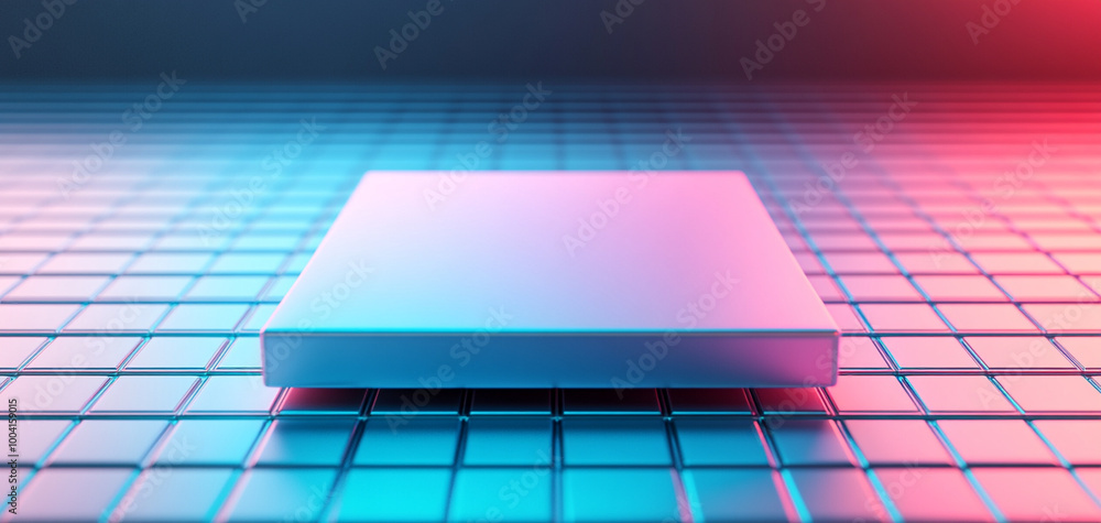 Minimalist glowing square on a grid background with vibrant colors. Minimalist glowing square on a grid background with vibrant colors.