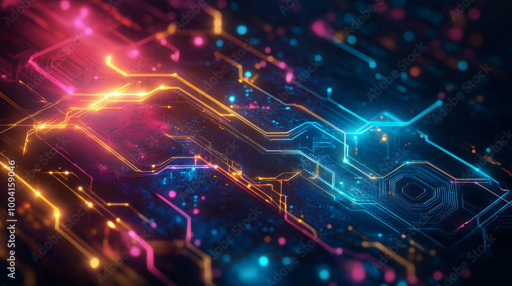 Fototapeta premium A beauty futuristic abstract background in a high-tech style. Shining lines and patterns resembling neural networks, connections, and digital circuits.