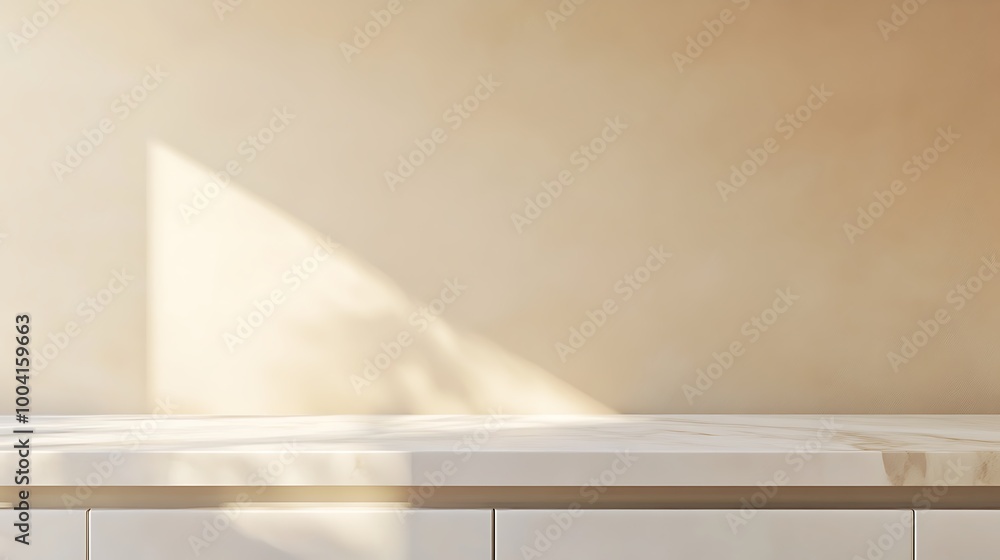 White kitchen tabletop for product presentation. Empty marble countertop. Minimalistic mockup for restaurant or beauty ad design. White kitchen tabletop for product presentation. Empty marble countertop. Minimalistic mockup for restaurant or beauty ad design.
