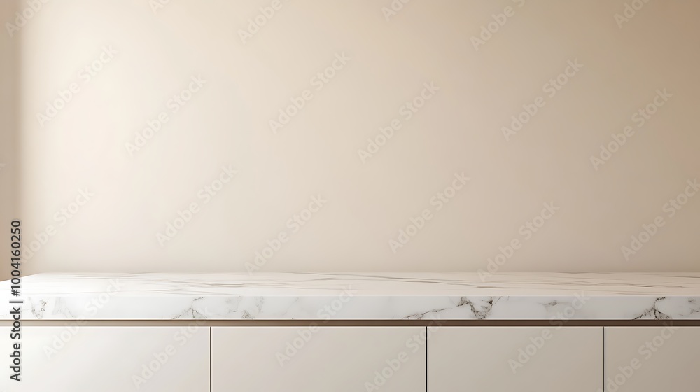 White kitchen tabletop for product presentation. Empty marble countertop. Minimalistic mockup for restaurant or beauty ad design. White kitchen tabletop for product presentation. Empty marble countertop. Minimalistic mockup for restaurant or beauty ad design.
